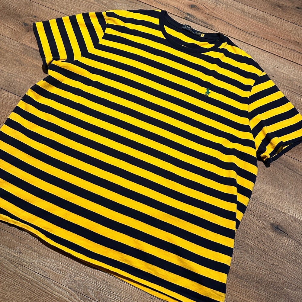 Polo Ralph Lauren Yellow Navy Blue Striped T-Shirt Mens XXL